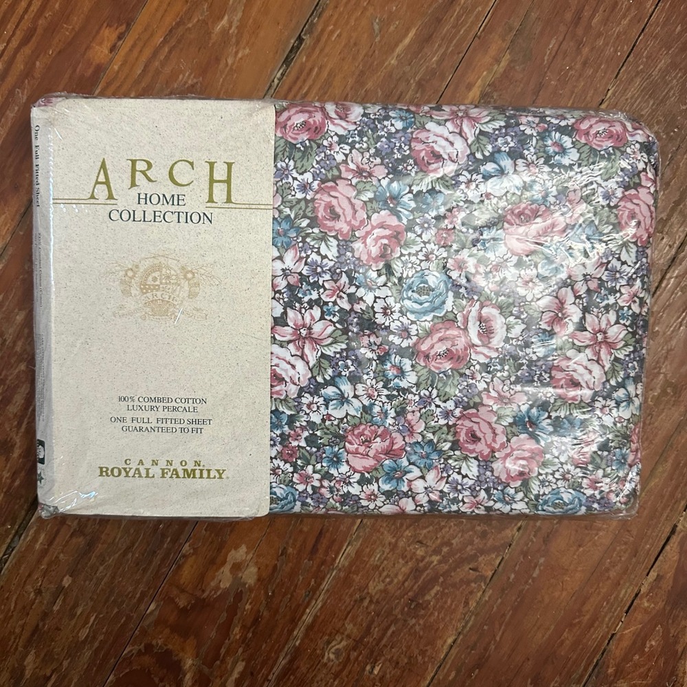 Cannon Royal Arch Full Fitted Sheet Colonial Star Floral Pink Blue Cotton USA